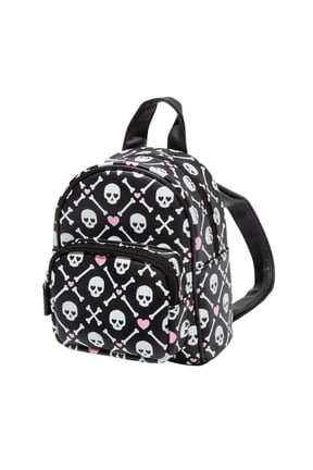 Classic Skeleton and Pink Heart Mini Backpack with Adjustable Straps