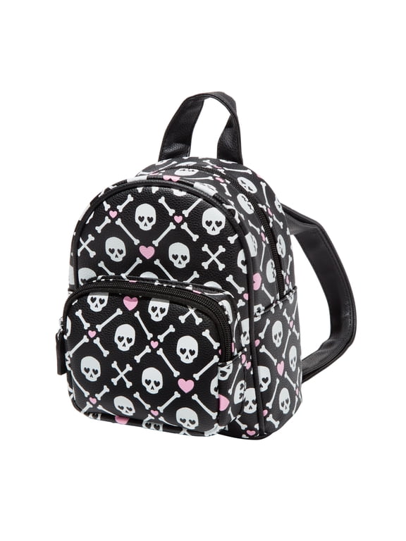 Classic Skeleton and Pink Heart Mini Backpack with Adjustable Straps