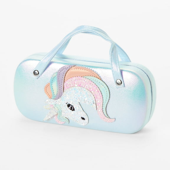 Claire's Club Blue Glitter Unicorn Glasses Case
