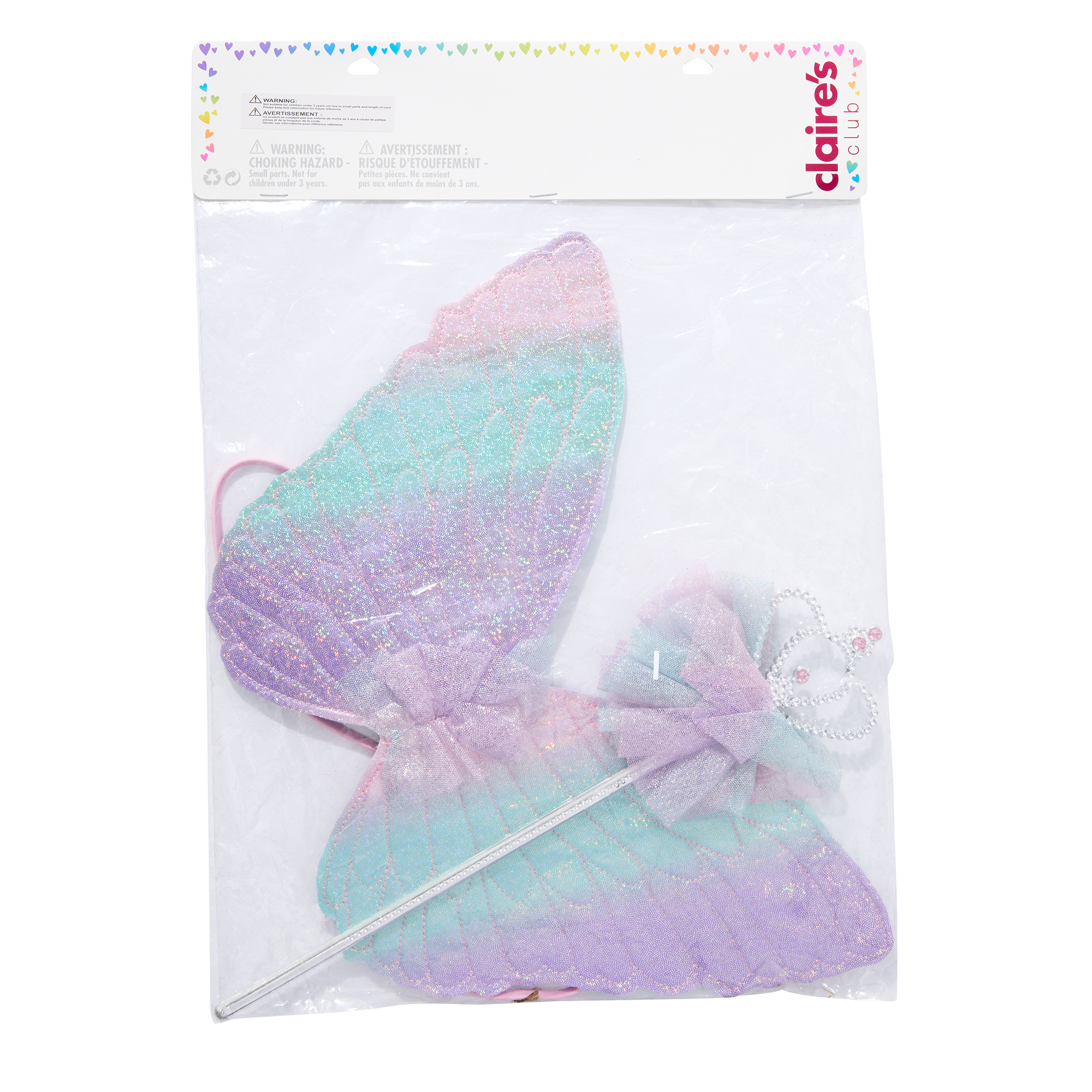Club Little Girl Butterfly Dress Up Set for Girls Age 3-6 - Includes Fairy Wand and Butterfly Wings in Pastel Rainbow Colors Fun Costume Princess Accessories Play Pretend for Kids