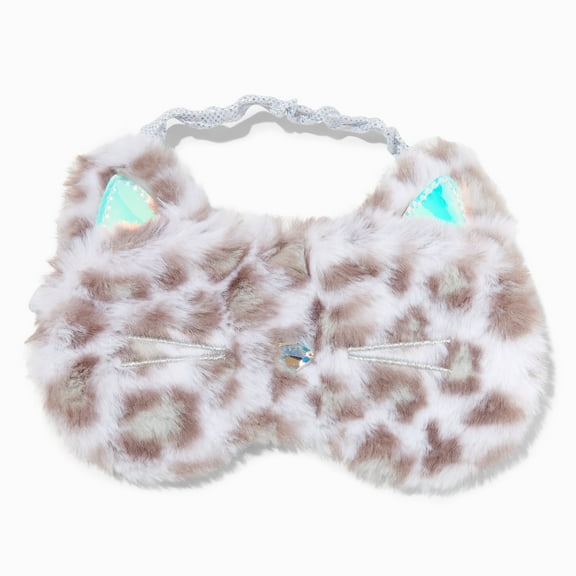Claire's Club Little Girl Fuzzy Snow Leopard Sleeping Mask Unisex, 7.5-Inch Wide X 3.5-Inch High
