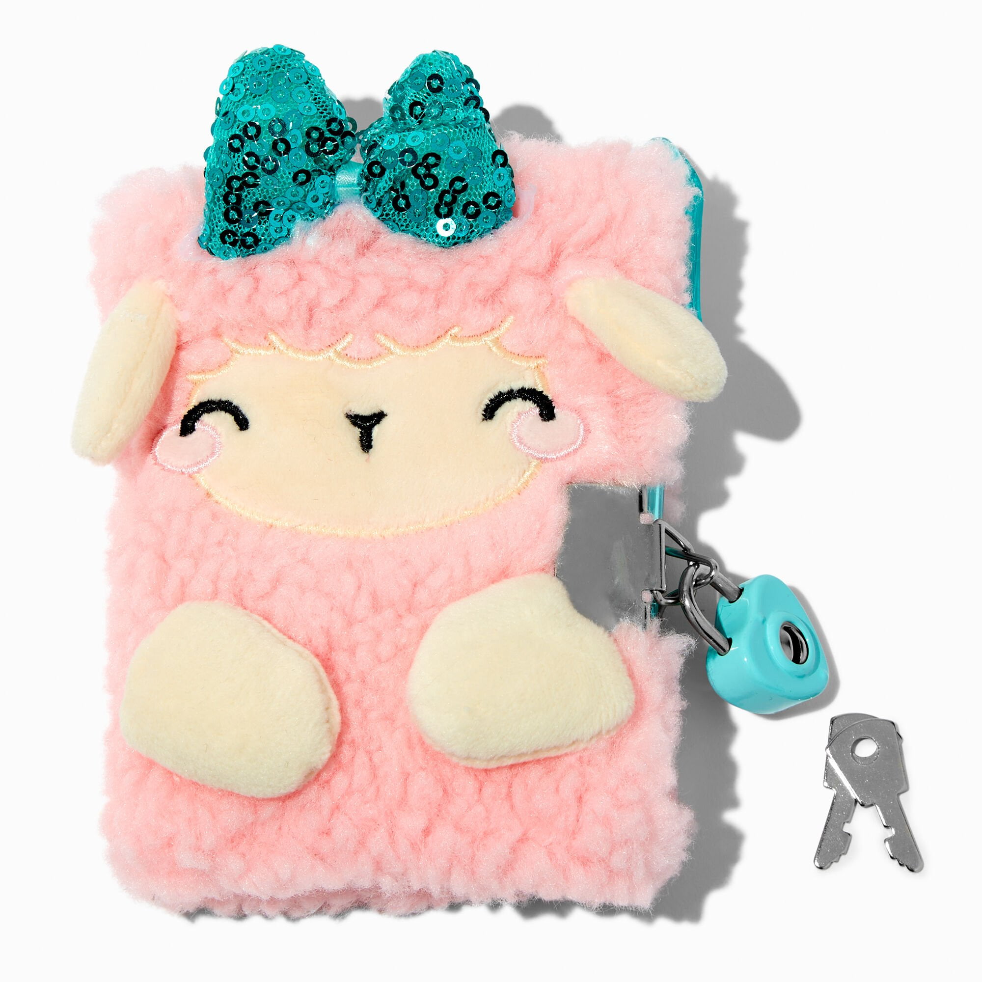 Claire's Club Little Girl Pink Sherpa Sheep Diary with Blue Glitter Bow ...