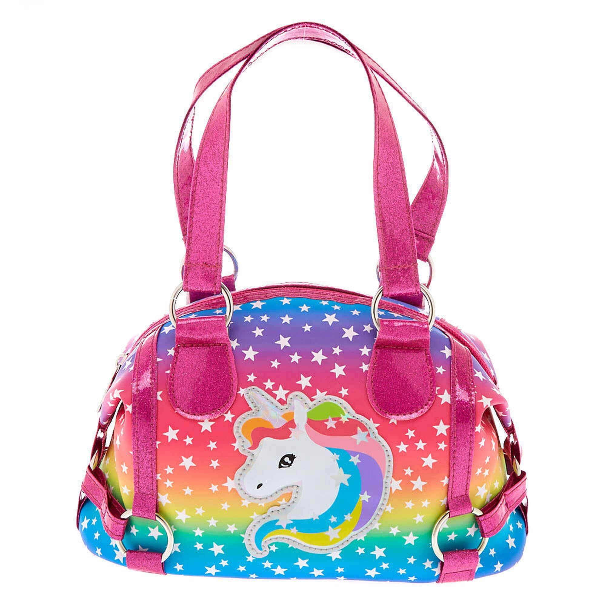 Claire s Brandclub Claire s Club Little Girl Rainbow Stars and Unicorn Glitter Handbag for girls ages 3 to 6