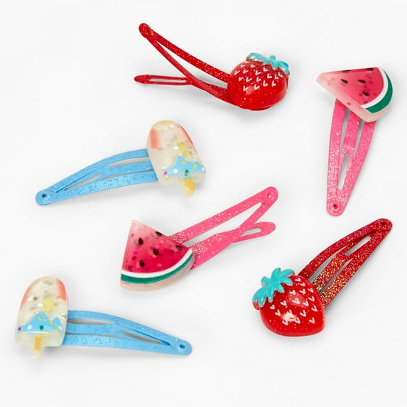 Claire's Club Little Girl Summer Fruits Snap Hair Clips - 6 Pack Hair Clip Cute Colorful Hair Accessories for Girls Age 3-6+