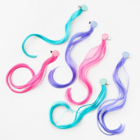 Claire's Club Little Girls Clip In Faux Hair in Blue, Pink and Purple, 6-Pack