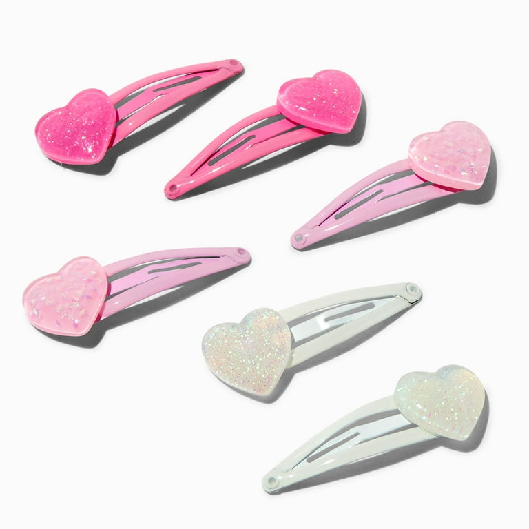 Claire's Club Little Girls Pink and White Heart Charm Hair Clips