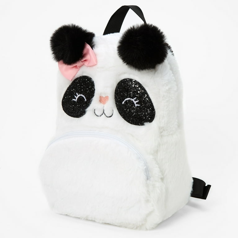 Claire s Club Plush Panda Small Backpack White