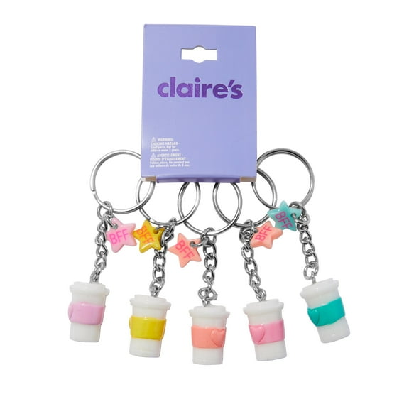 Claire's Coffee Cup Best Friend Keychain Set, Multi-Color, 5-Keychains, Small