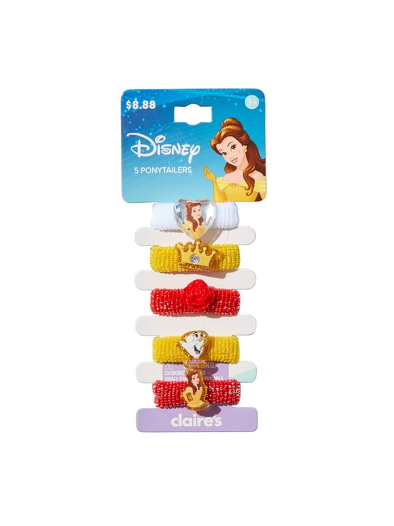 Disney Beauty and the Beast Little Girl Ponytailers with Charms, 5-Pack