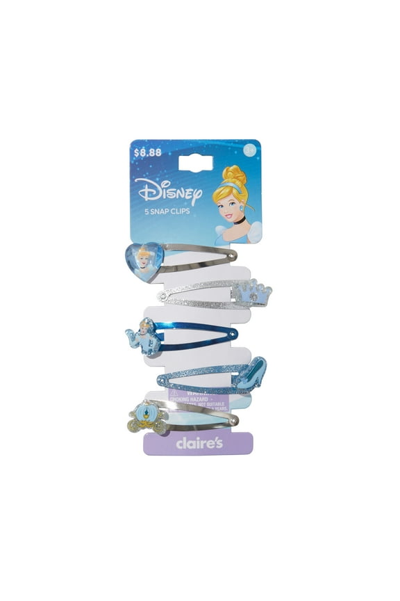 Disney Cinderella Glitter and Sparkle Hair Clips with Charms, 5-pack