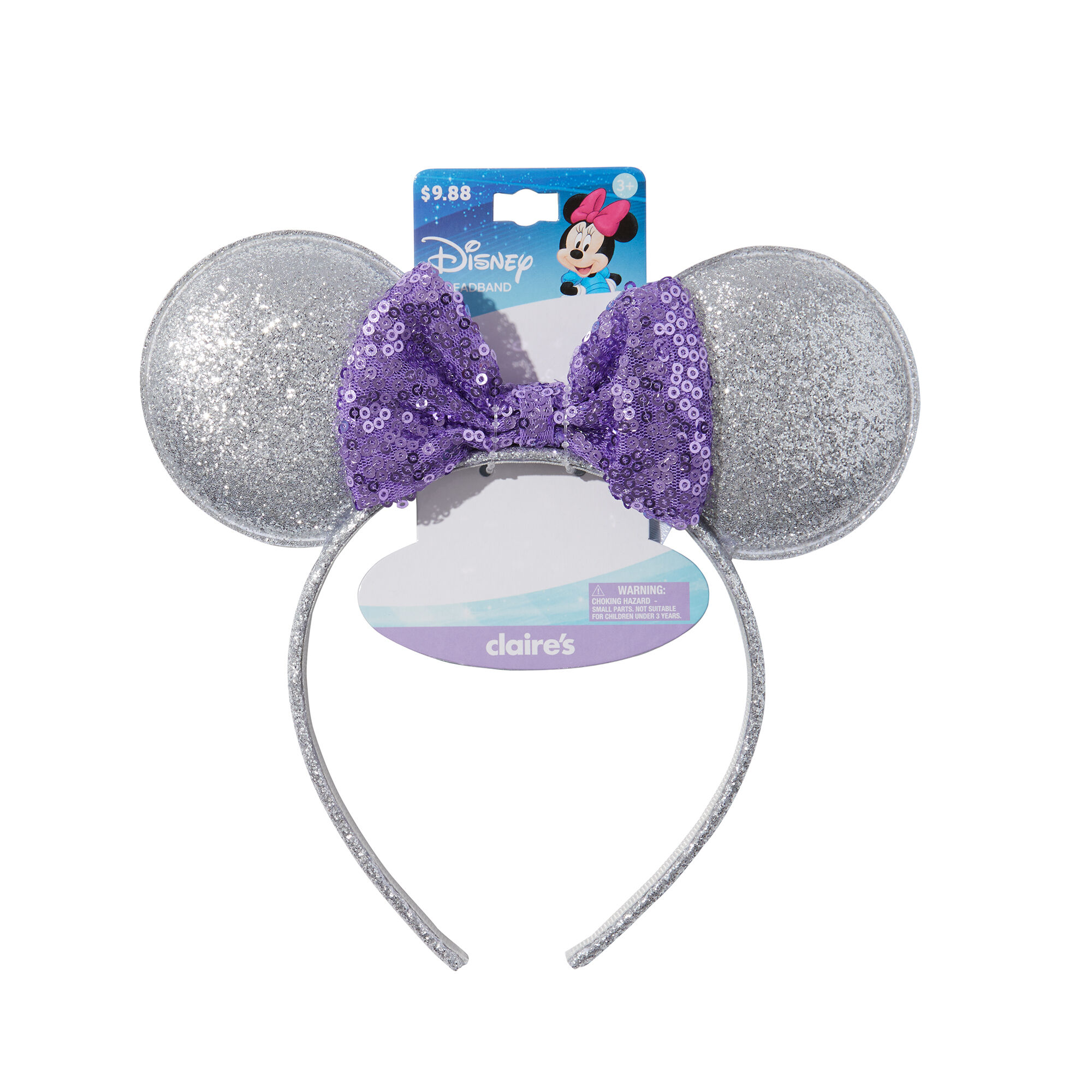 Claire's Disney Classic Silver Sparkle and Purple Sparkle Bow Ears ...