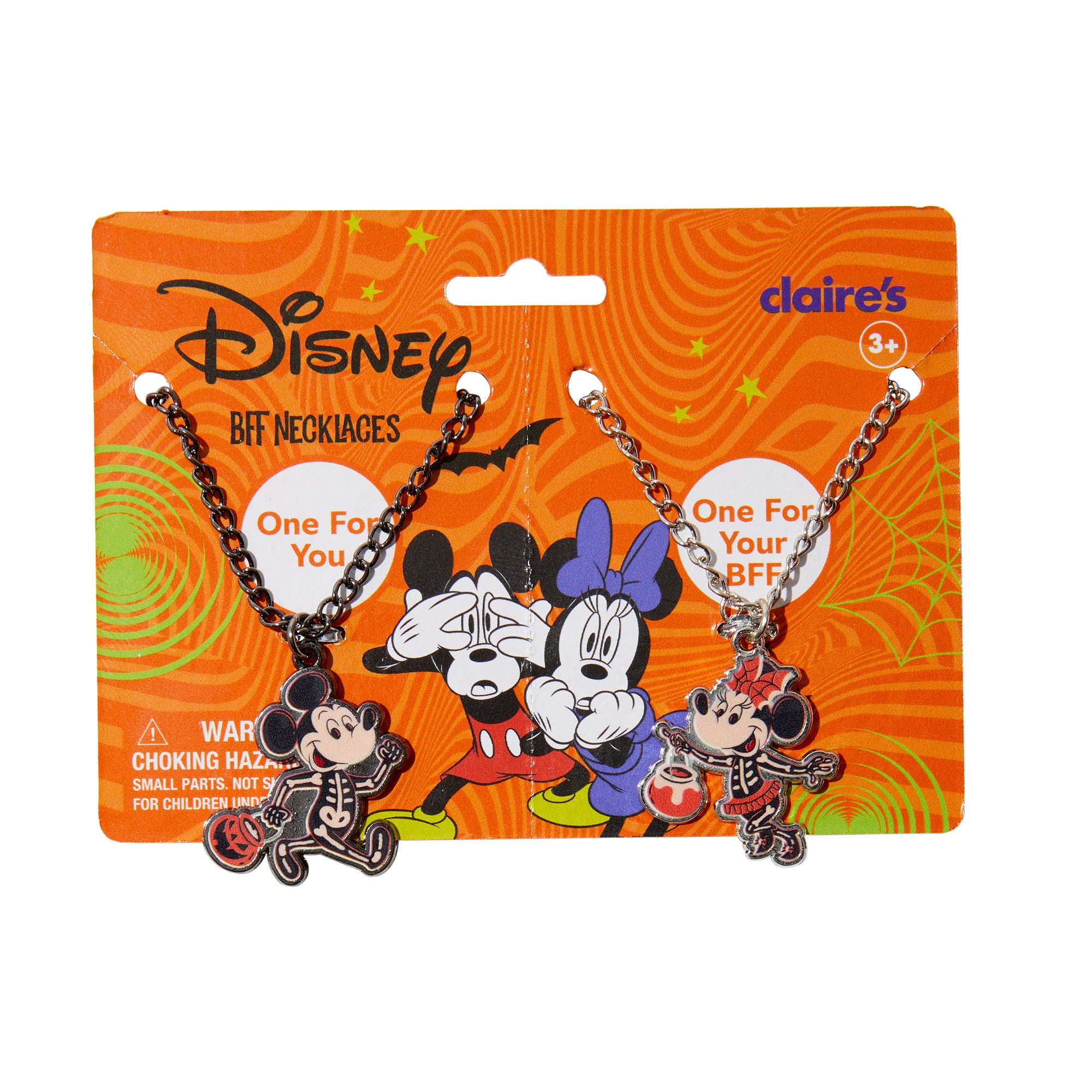 Claire's Disney Halloween Mickey and Minnie Skeleton Best Friend Necklaces, 2-Pack