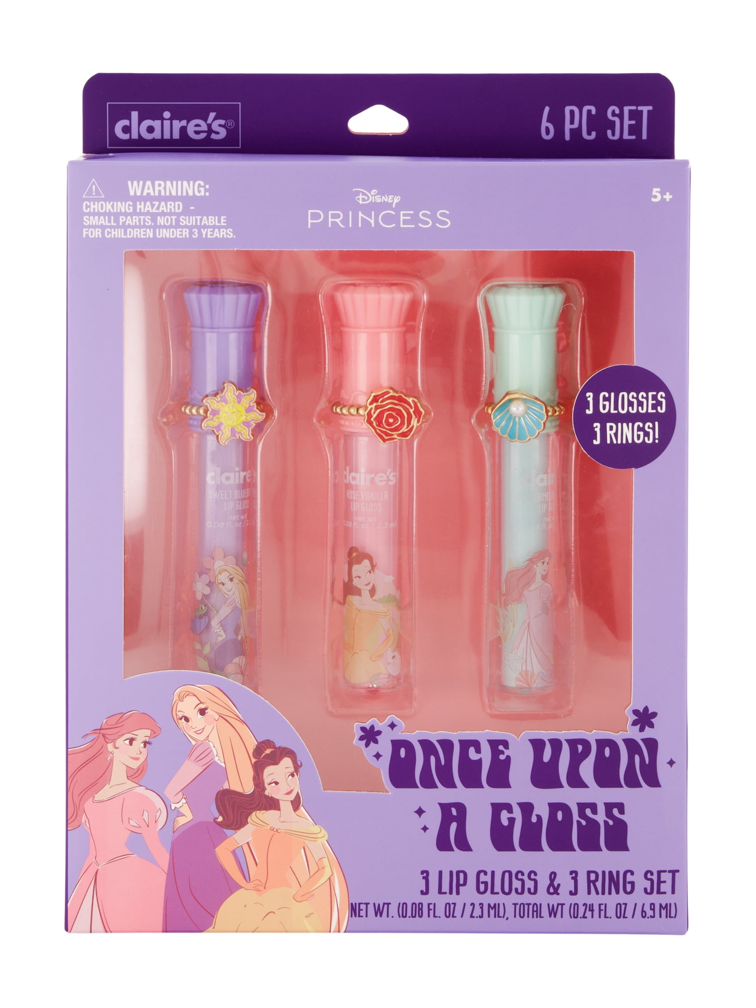 Claire's Disney Lip Ring Set - Once Upon a Gloss 6 Pcs