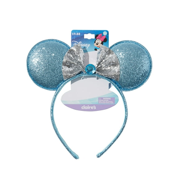 Claire's Disney Minnie Mouse Ear Headband Blue Sparkle Ears & Silver Bow
