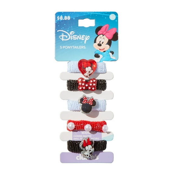 Claire's Disney Minnie Mouse Little Girl Ponytailers with Charms, 5-Pack