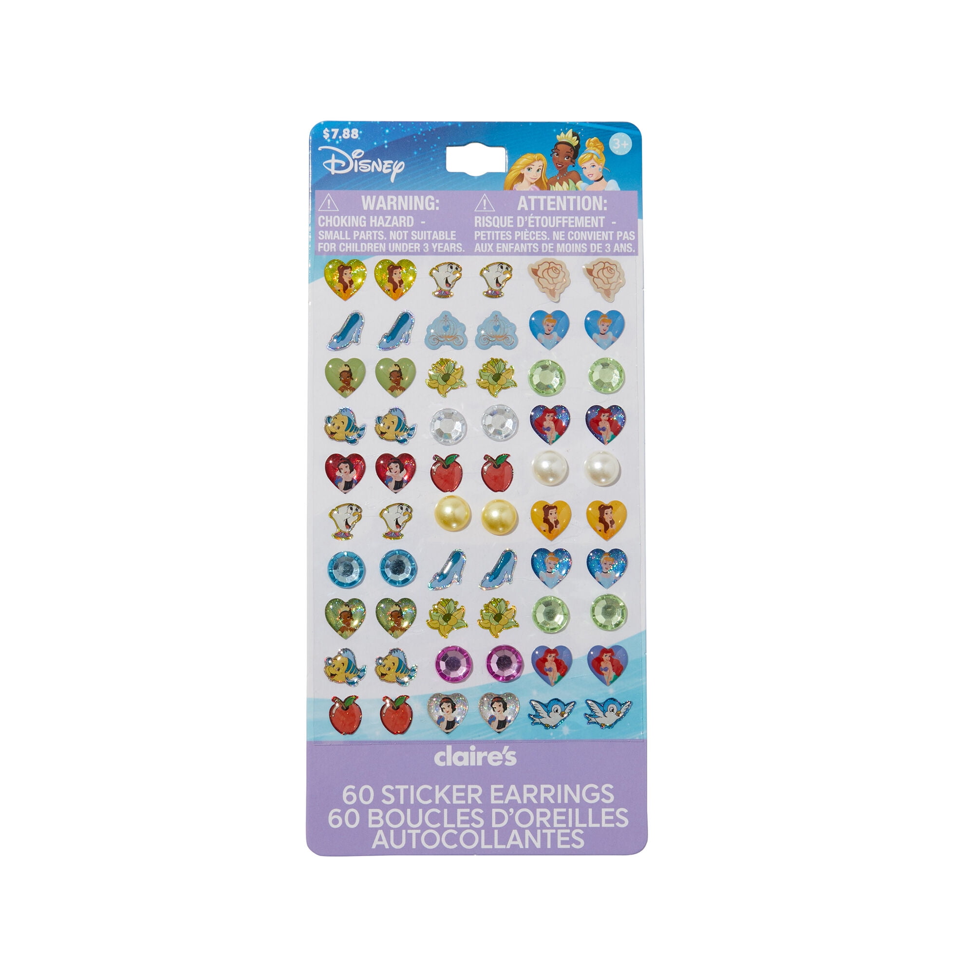 Claire's Disney Princess Stick On Earrings Set, 60-Pairs