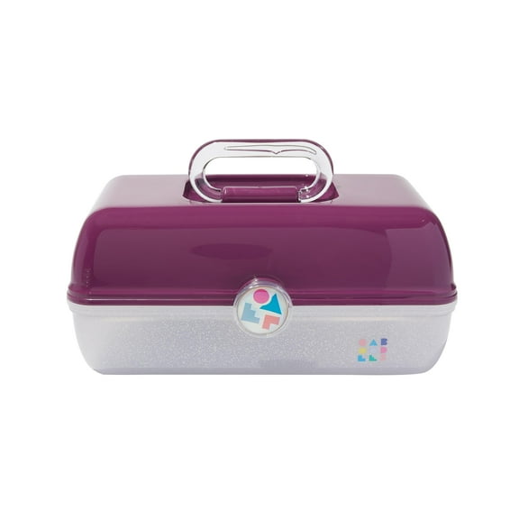 Claire's Features - Caboodles Makeup Case, On the go Girl Travel Cosmetic Organizer with Mirror, Violet over Clear Sparkle Storage Box: 12 x 9.4 x 6 Inches