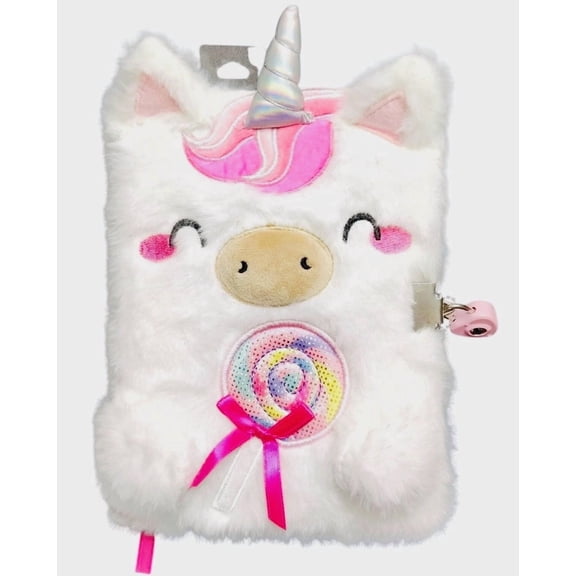 Claire's Furry Unicorn Locking Diary Journal Notebook With Keys