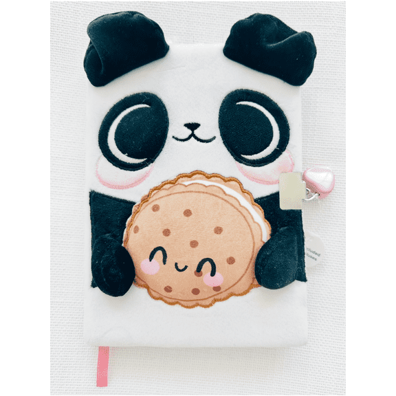 Claire's Fuzzy Plush Panda with Cookies Diary Journal With Heart Lock 2 Keys