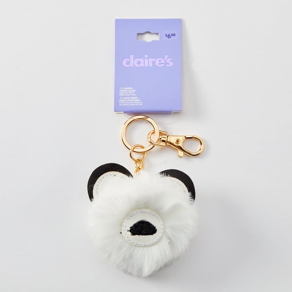 Claire's Fuzzy White Bear Keyring