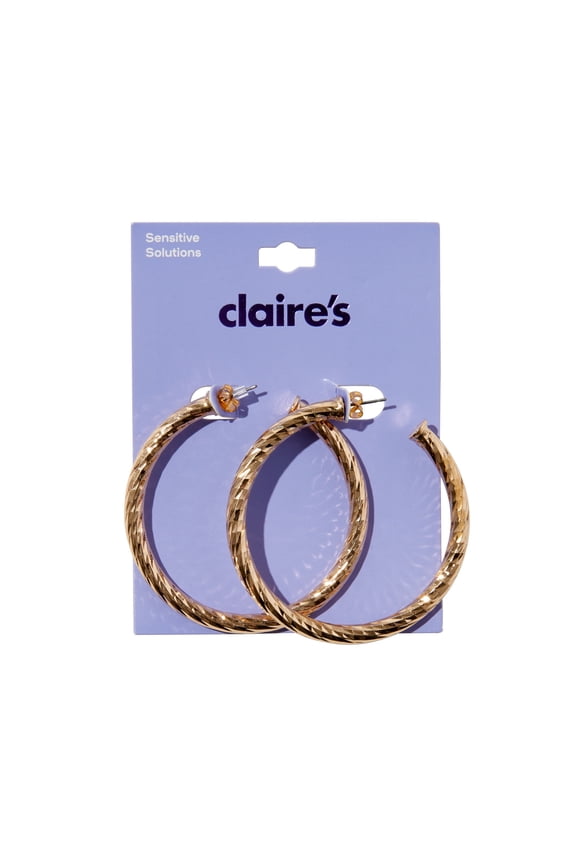 Teen Girls Gold Reflective Textured Hoop Earrings, Sensitive Solutions