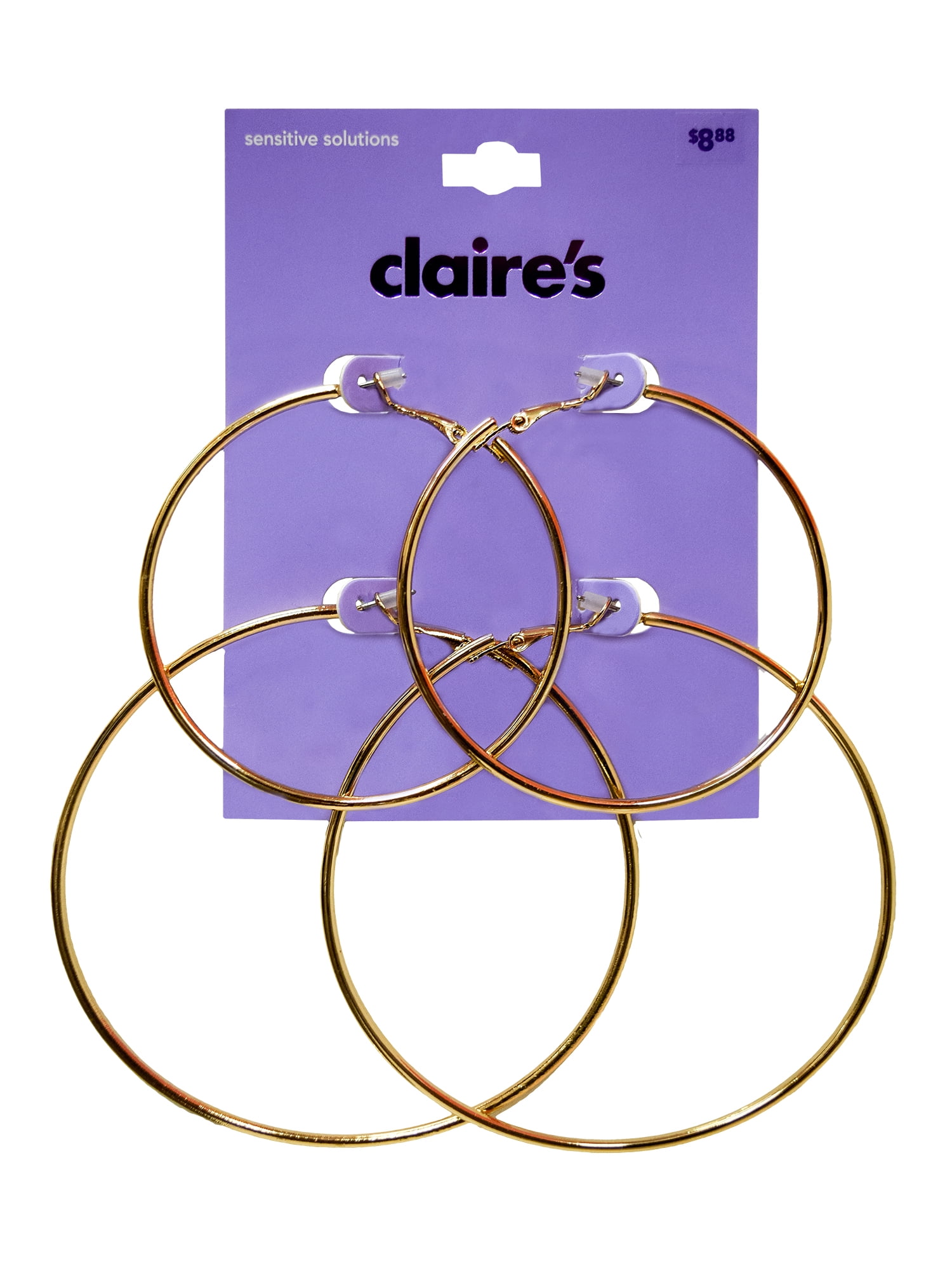 Claire s Teen Girls Stylish Gold Large Hoop Earrings Set 2 Pack 60.8MM Walmart