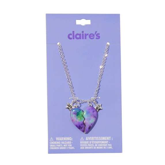 Claire's Girls Purple and Blue BFF Heart Necklace Set, 2-Pack, Children's