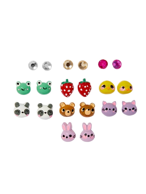 Girls Animal and Crystal Stud Earring Set, 10-Pack, Children's