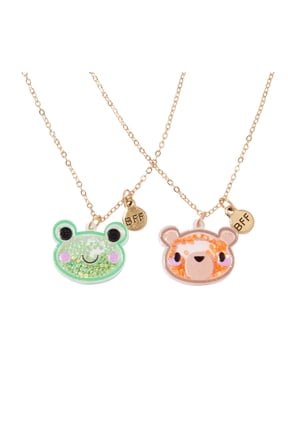 Girls BFF Frog and Bear Glitter Filled Charm Necklace Set, 2-Pack, Children's