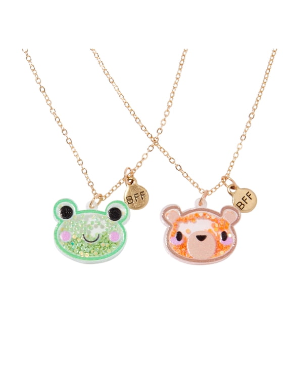 Girls BFF Frog and Bear Glitter Filled Charm Necklace Set, 2-Pack, Children's