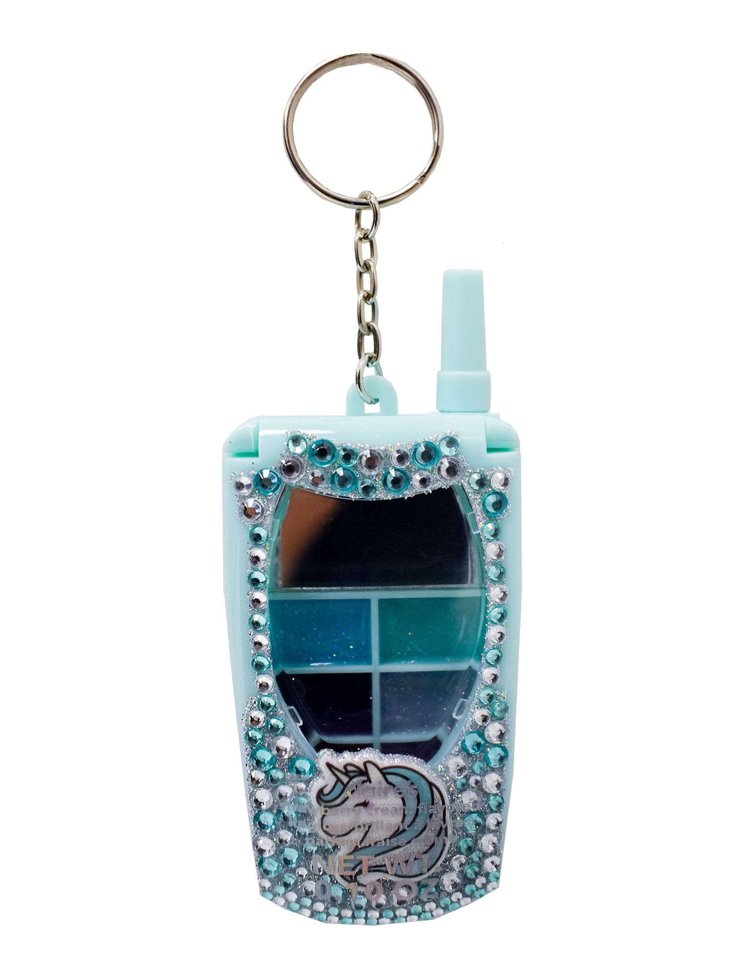 Claire's Girls Bedazzled Aqua Blue Unicorn Lip Gloss Flip Phone on Keychain