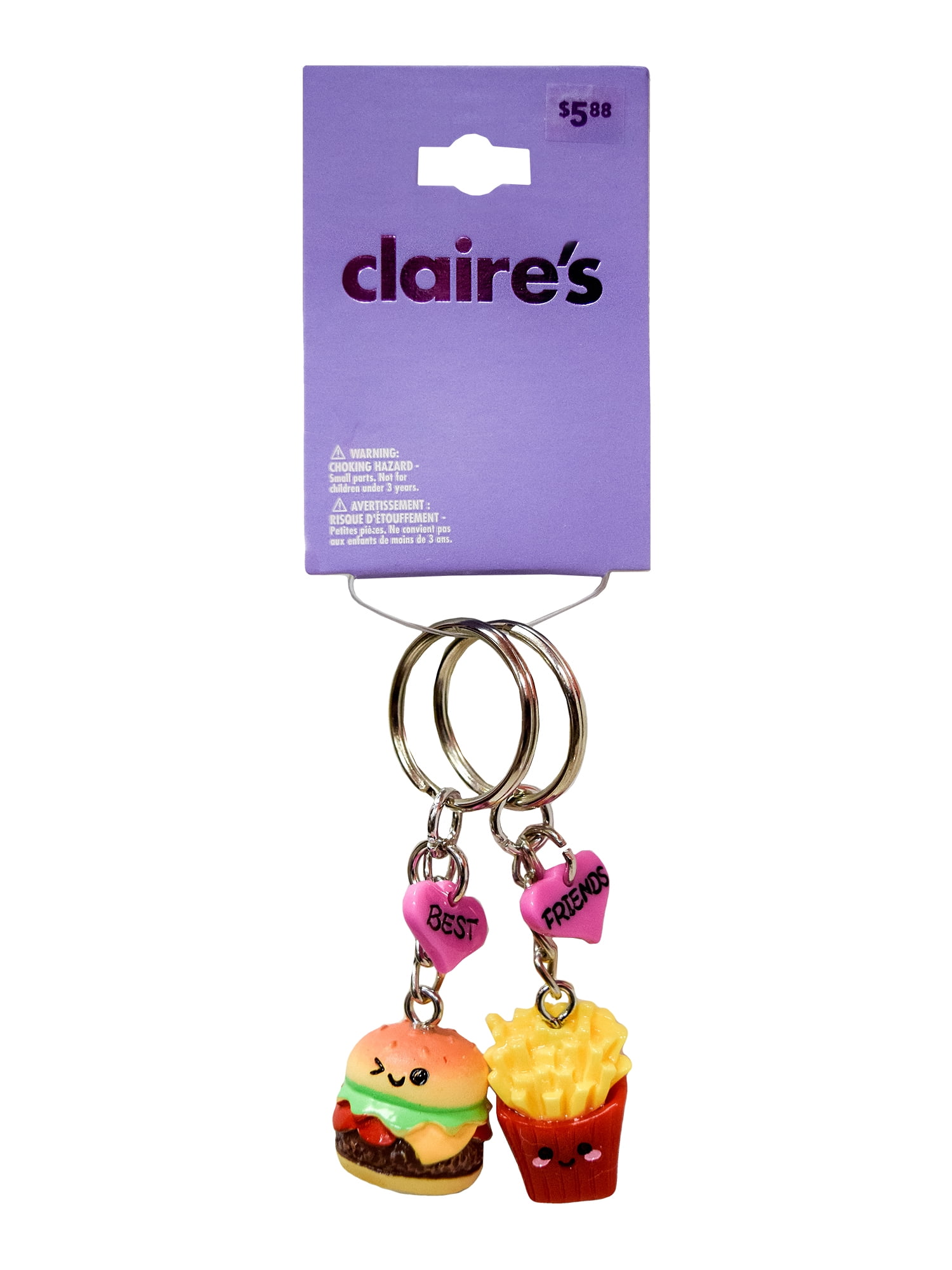 Claire's Girls Best Friends Burger and Fries Charms on Metal Keychains, 2-Pack