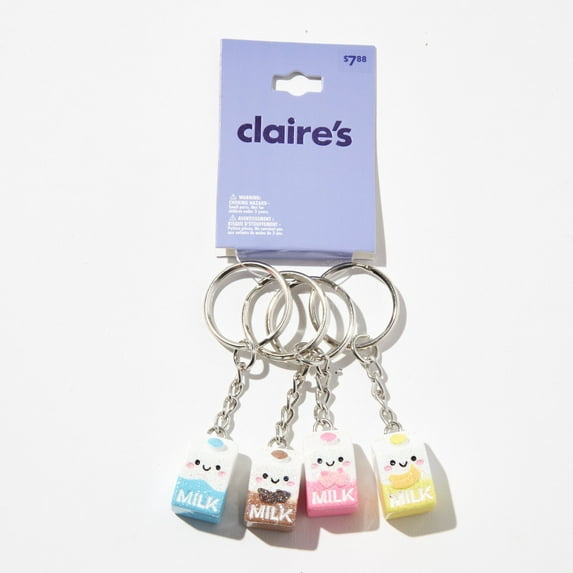 Claire's Girls Best Friends Milk Carton Keyrings, 4-Pack, Small, Children's