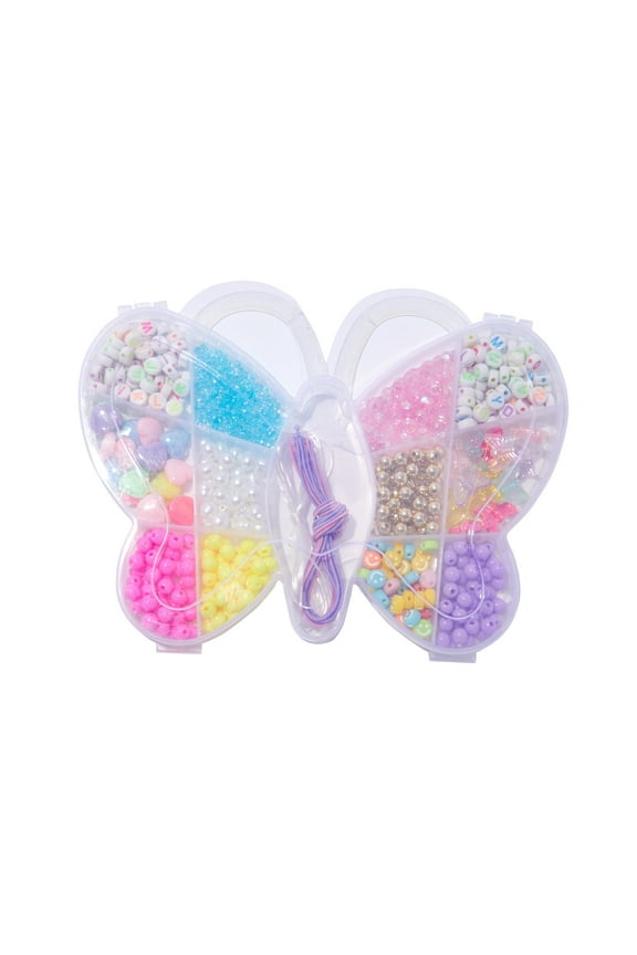 Children's Rainbow Bead Bracelet & Necklace Making Kit in Butterfly Case