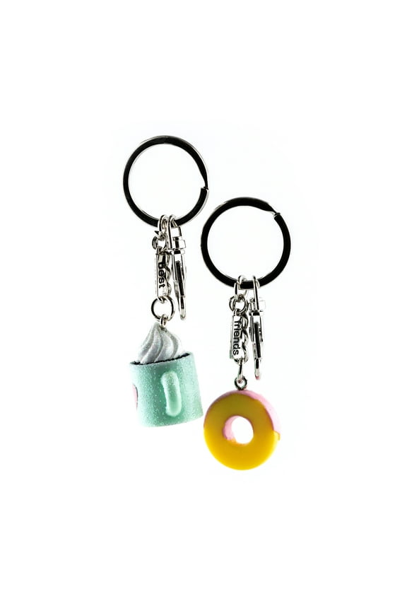 Tween Girls Donut Coffee Best Friends Metal Keychains, Keyring Set, 2-Pack
