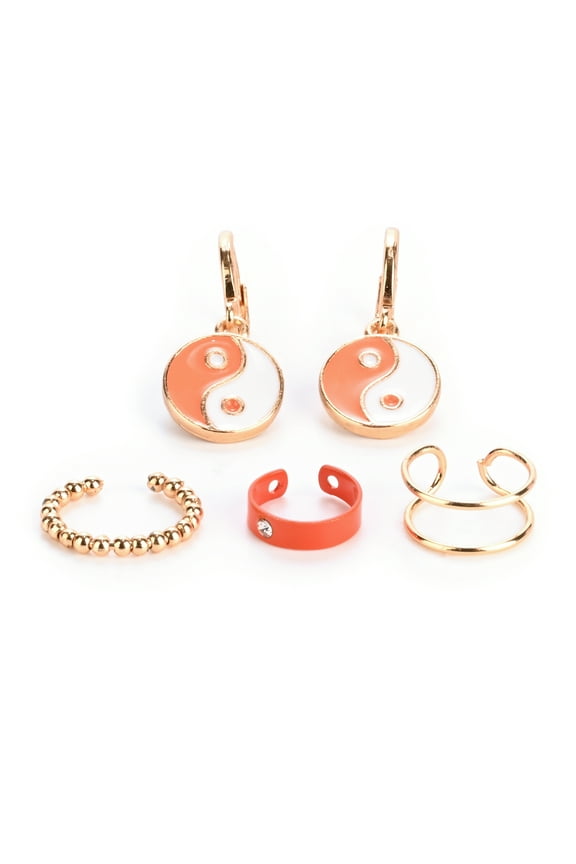 Girls Gold & Orange Faux Hoop Earring, Cuff/ Latch Closure, 4-Pack, 38820 Stone