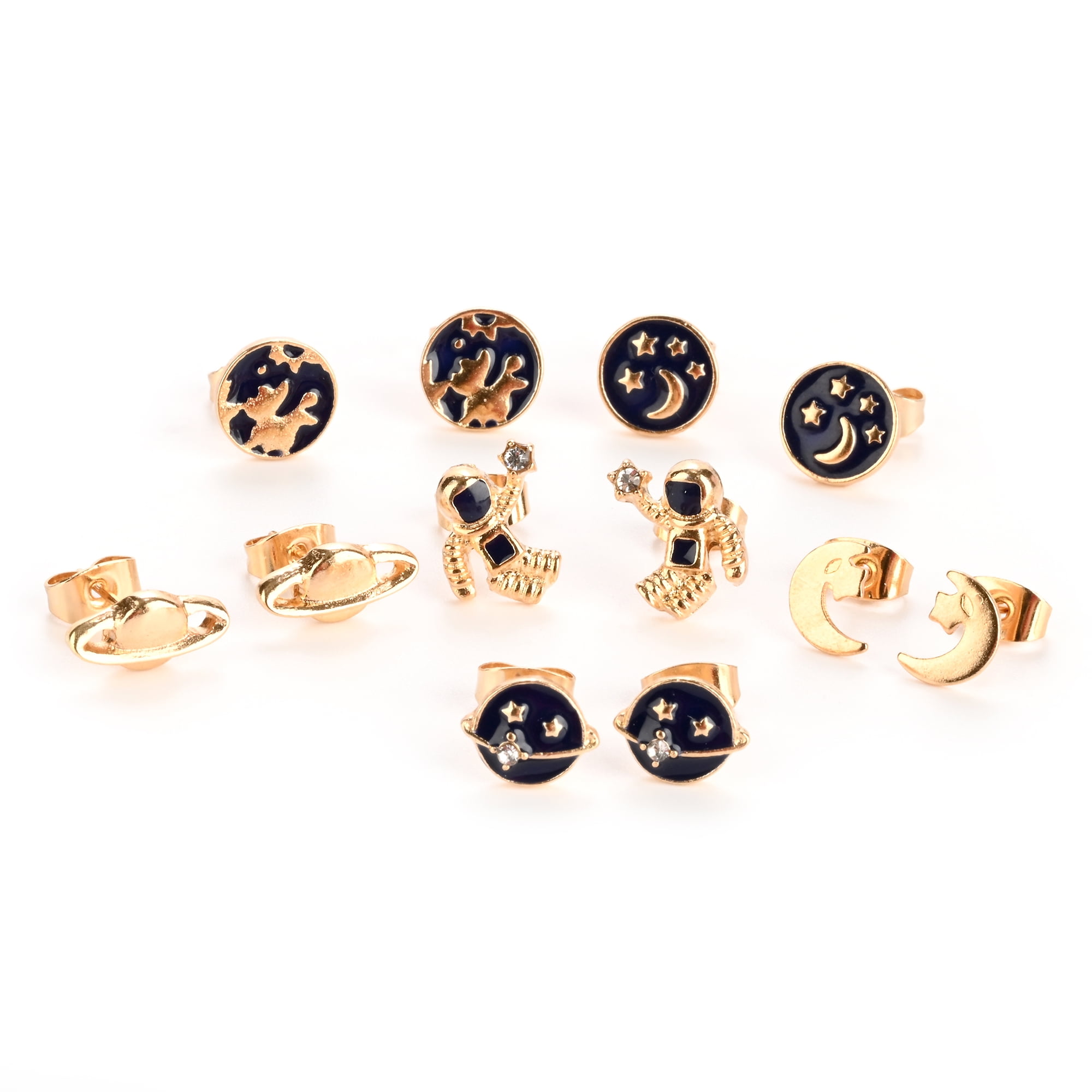 全新 Claire set tops AM1335 Claire's Girls Gold and Black Space Motif Stud Earrings Set