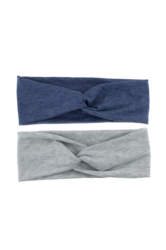 Girls Heather Blue and Heather Grey Twisted Fashion Headbands Set, 2-Pack