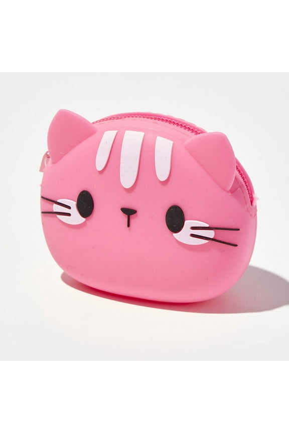 Girls Pink Cat Rubber Coin Purse with Zipper, 69529