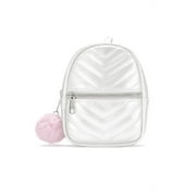 Claire's Girls Quilted Ivory Backpack Keyring with Pink Pom