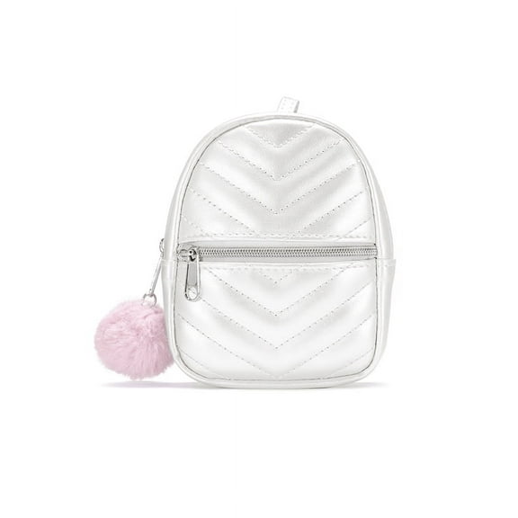 Claire's Girls Quilted Ivory Backpack Keyring with Pink Pom