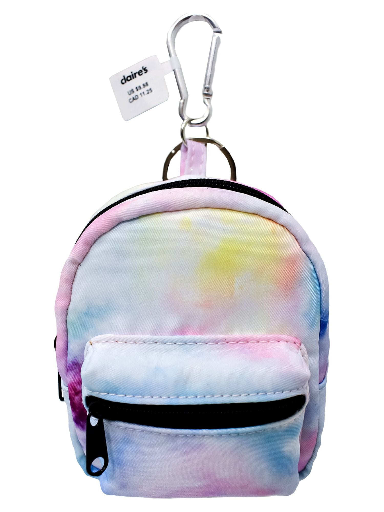 Claire's Girls' Rainbow Tie Dye Plastic and Metal Mini Backpack Keychain,  Cute Gift, 76085 
