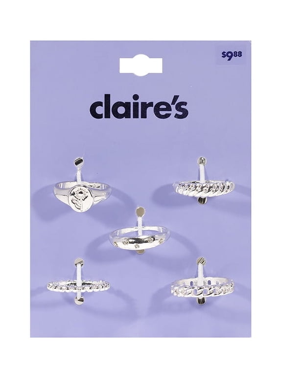 Girls Silver Chain Ring Set, Cubic Zirconia Gemstones, Medium, 5
