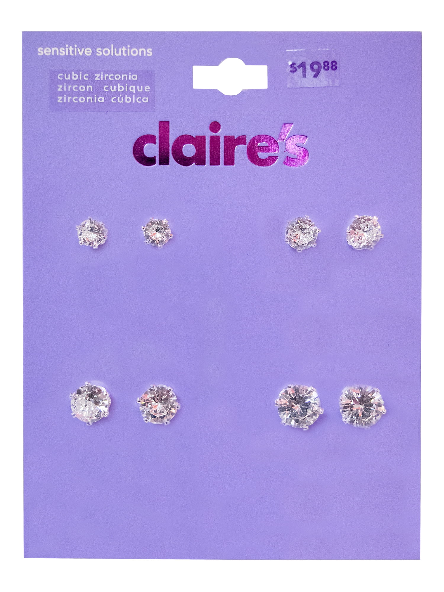 Claire's Girls Silver Graduated Round Cubic Zirconia Stud Earrings Set, Post Back, 4-Pack, 74008
