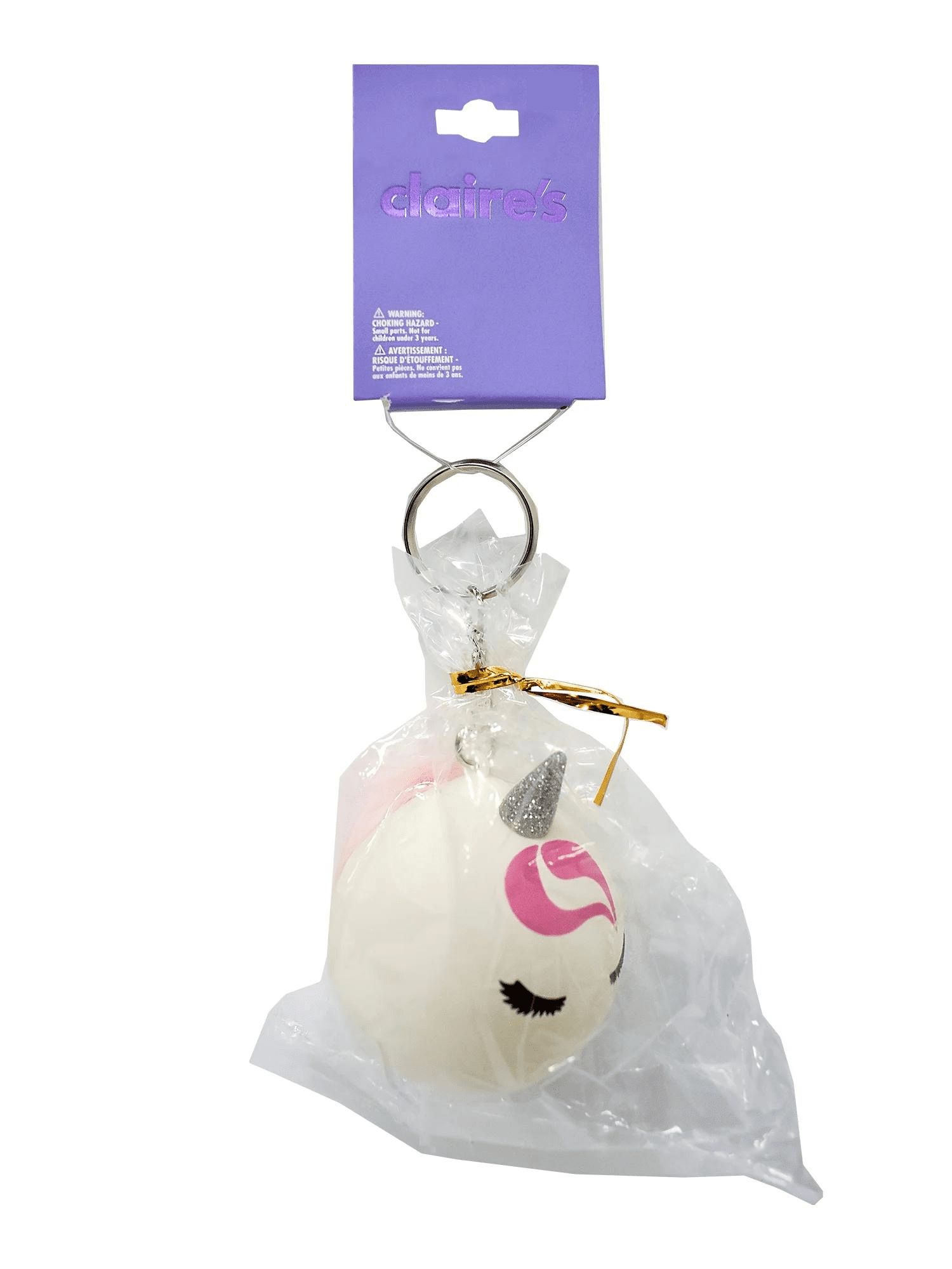 Claire's Girls Small White Unicorn Rubber Stress Ball on Metal Keychain, Children's