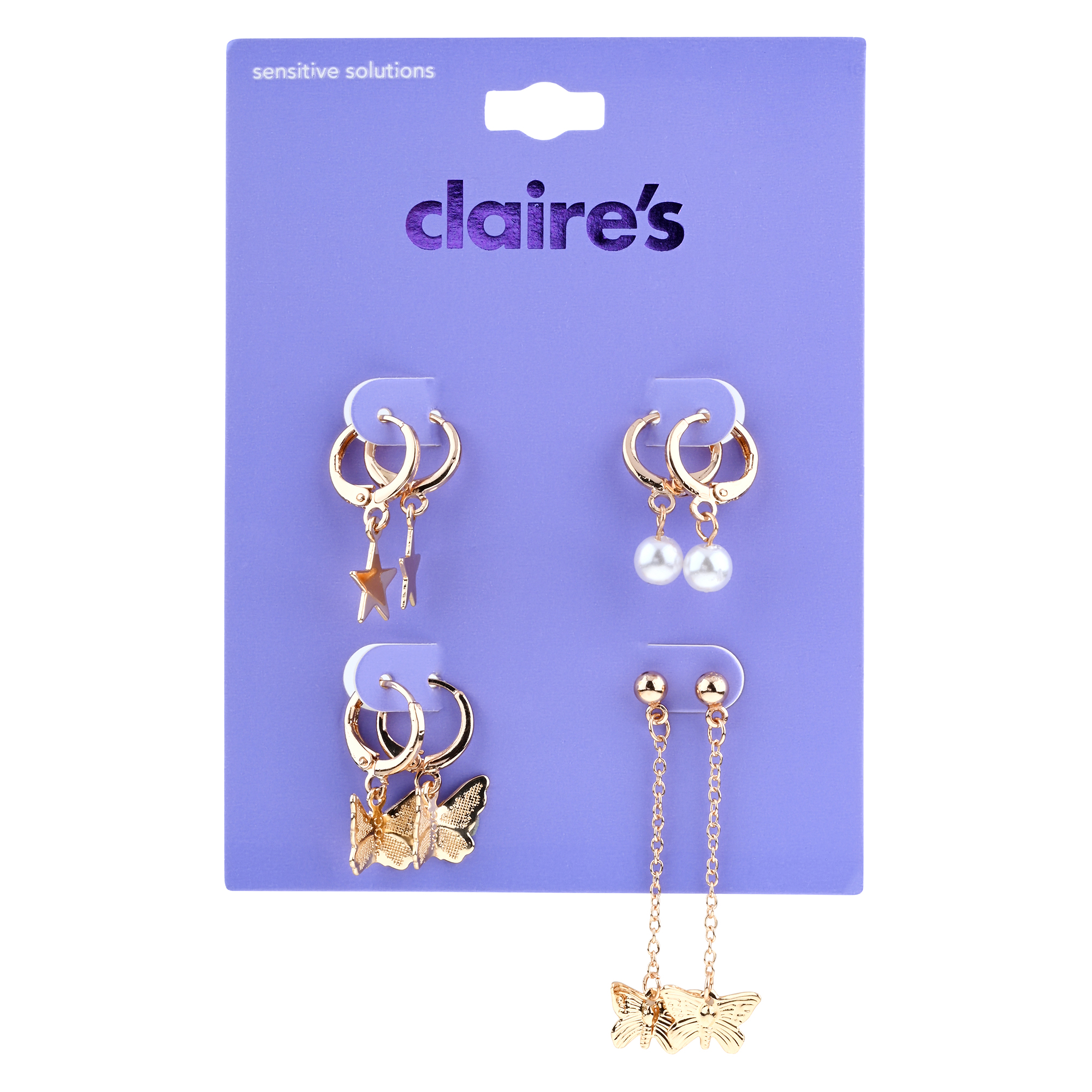 Claire's Girls Teen Gold Stars And Butterflies Post-Back Earring Set,  Dangle Jewelry, 8-Piece 
