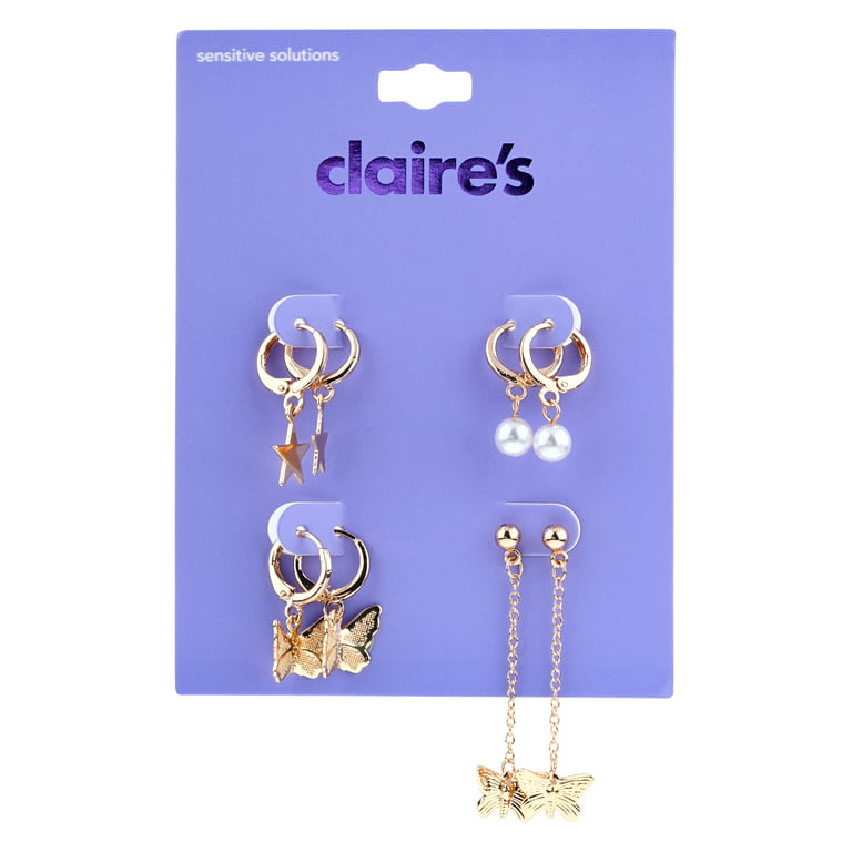Claire's Girls Teen Gold Stars And Butterflies Post-Back Earring Set,  Dangle Jewelry, 8-Piece 