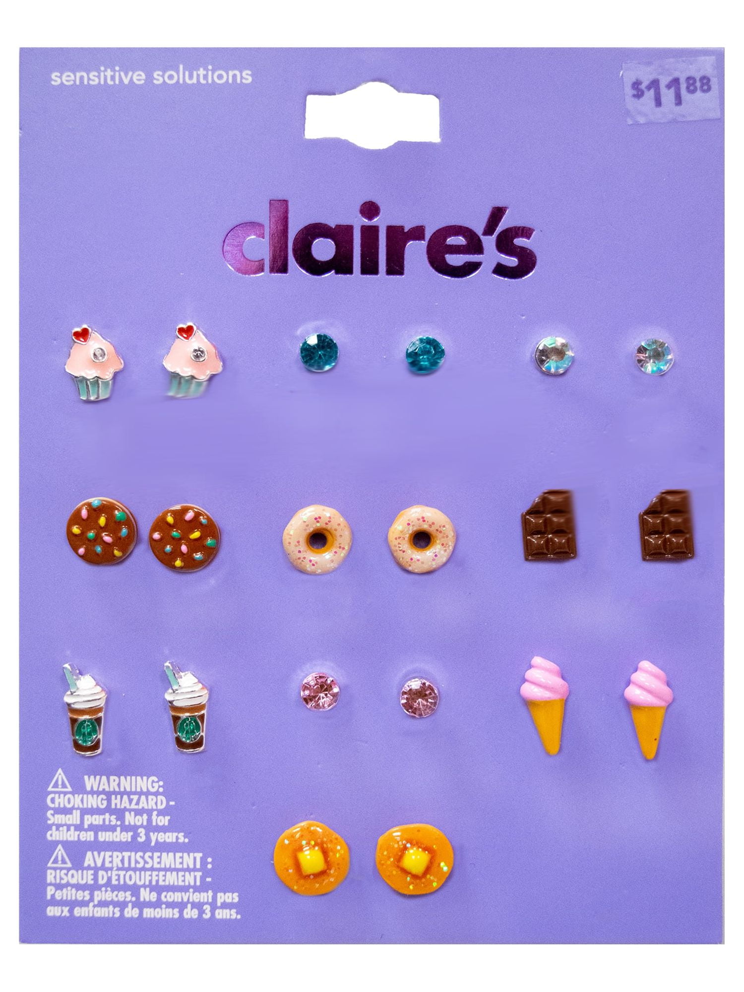 Claire's Girls Treats Stud Earrings Set, Post Back, 10-Pack, 76215 