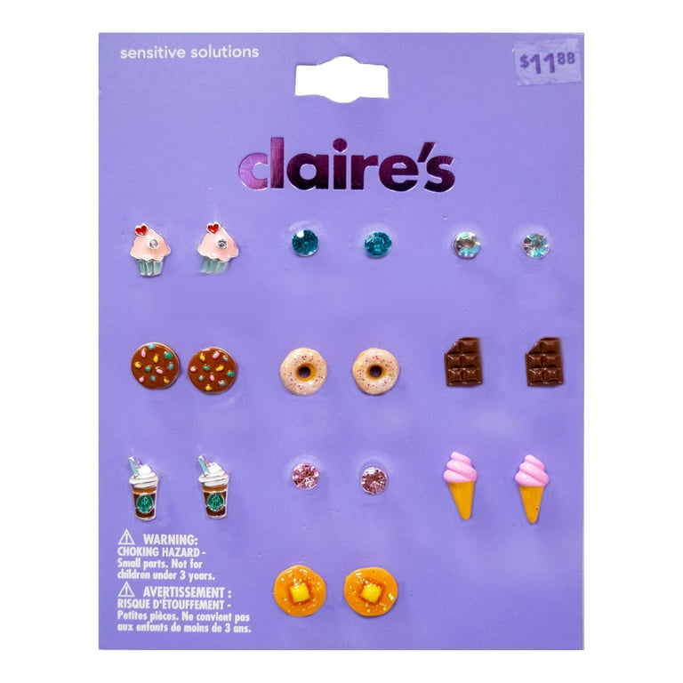 Claire's Girls Treats Stud Earrings Set, Post Back, 10-Pack, 76215 