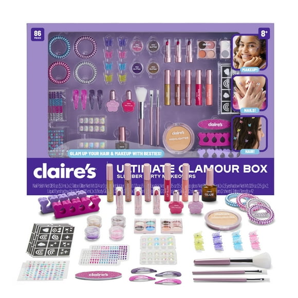 Claires Ultimate Glamour Box Slumber Party Makeover Set, Kids Makeup Kit, Girls Slumber Party, Ages 8+